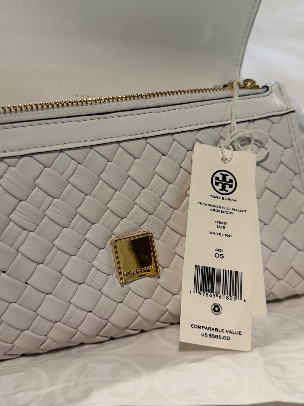 Tory Burch White Woven Leather Crossbody Thea purse clutch - Picture 4 of 9